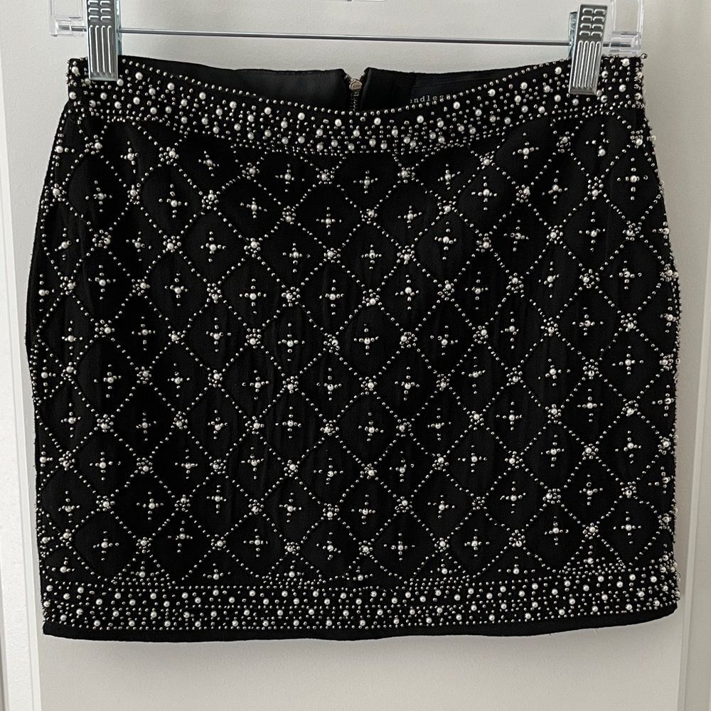 Endless Rose Black Beaded Mini Skirt Intricate Diamond Design Back Zipper